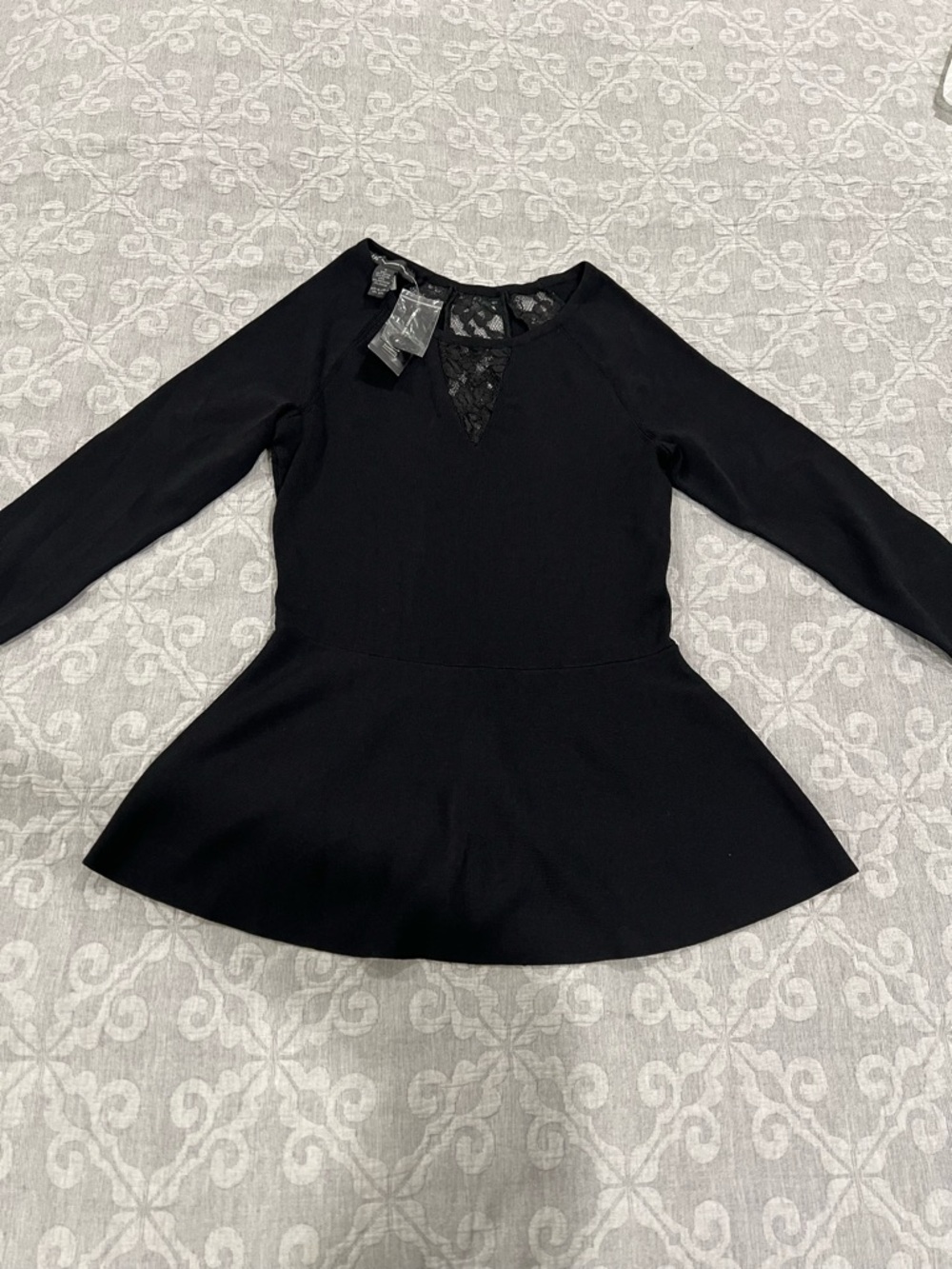 INC International Concepts Black Lace-Panel Peplum Top